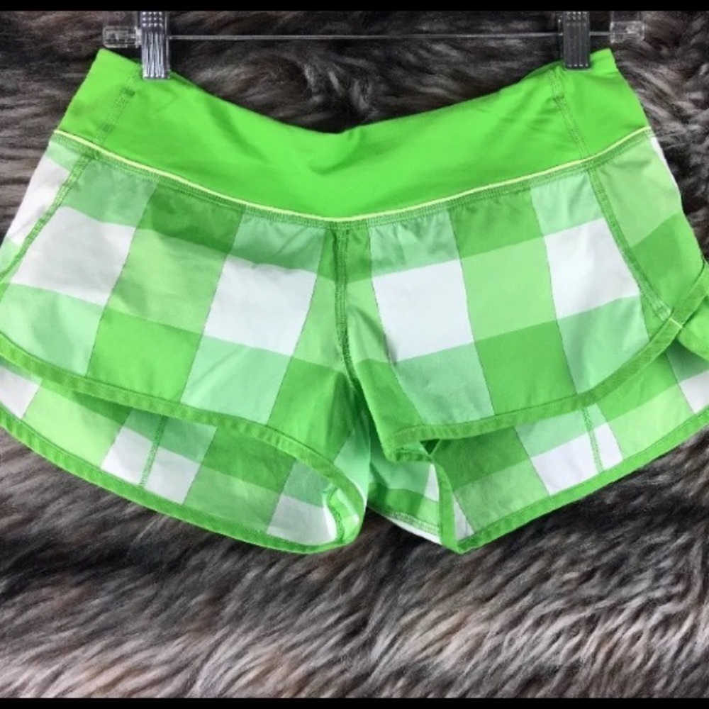 Lululemon Speed Shorts. Green gingham plaid.